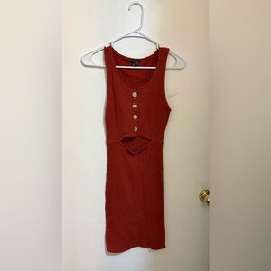 Rue21 Rust Midi Dress with Button and Cutout Detail